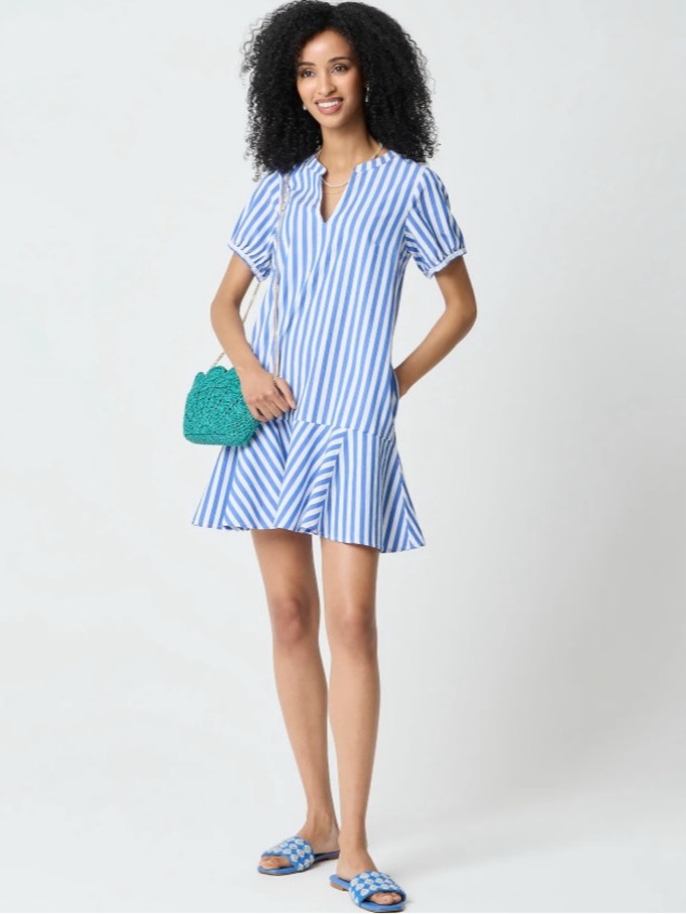 NWT J. Crew Striped Mini Shirt-dress White Bright Grotto